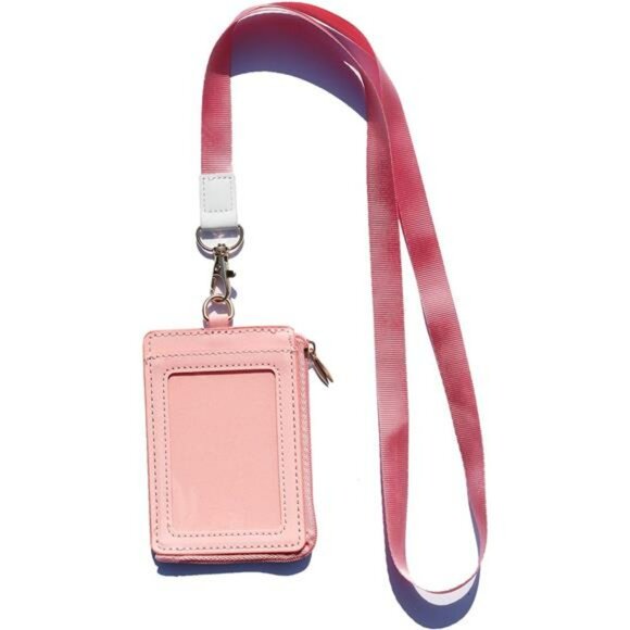 Slim leather card holder wallet with zipper pink minimalist credit card case - Picture 5 of 6